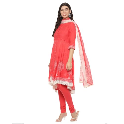 Image of BIBA Women Cotton Asymmetric Solid Kurta Churidar Suit Set