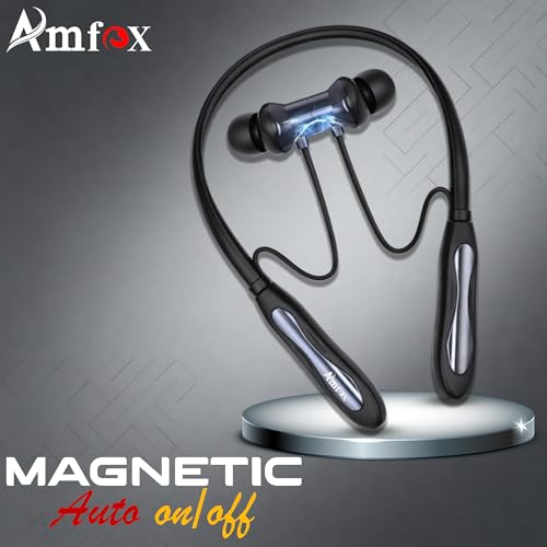 Image of Amfox Tarang Neckband, 120 Hours Play Time, 300 mAh Battery with IC Protection, 5.4v Bluetooth, 20Hz to 20 KHz Frequency Response, IP55 Protection, Magnetic On-Off, Stand-by Time 350 Hr, Black