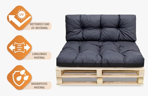 Amazinggirl Palettenkissen Outdoor Kissen Sitzkissen 120x80 cm - Auflagen für Paletten Europaletten Palettensofa und Palettenmöbel Palettenpolster Outdoorkissen Gartenkissen Graphit