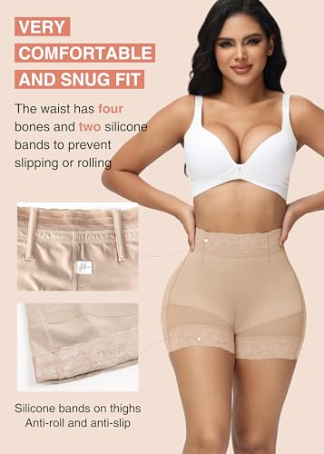Image of SHAPSHE Butt Lifter Shapewear Shorts for Women, High-Waist Tummy Control | 4 Flexible Waist Stays | Silicone Waist & Leg Grips | Contoured Back Seams | Mesh Thigh Panels | Lace-Trimmed Leg Hem