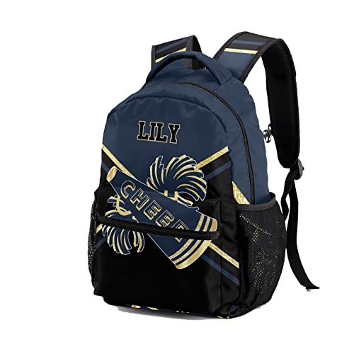 Personalized Cheer Navy Black Cheerleaders Multifuction Backpack with Name Text for Women Men Gift, 12.2(L)x5.9(W)x16.5(H)inch2
