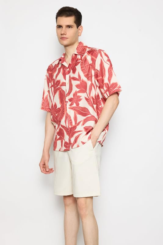 Image of FREAKINS Comfortable & Stylish Red Flower Resort Shirt for Men -The Ultimate Fashion Essential for Any Occasion