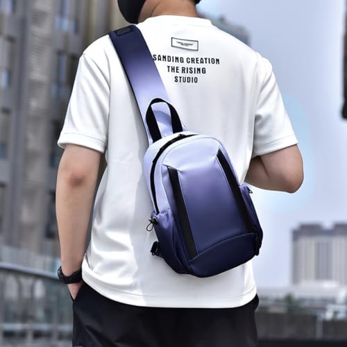 Image of GUSTAVE Chest Bag for Men Waterproof Gradient Sling Bag, Lightweight Double Layer Nylon Shoulder Day Pack, Adjustable Strap, Multiple Compartments, Stylish Travel & Commuting Bag (Blue /Black)