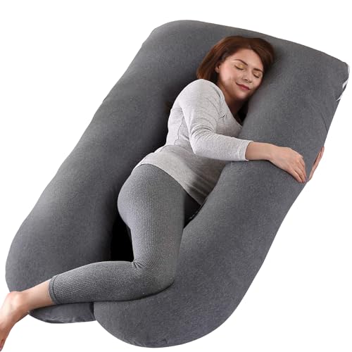Image of Amagoing 55 inches Pregnancy Pillows for Sleeping, U Shaped Maternity Full Body Pillow for Pregnant Women with Hip, Leg, Back, Belly Support, Washable Jersey Cover Included (Dark Grey)