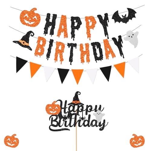 FHGG Glitter Halloween Birthday Banner Party Decorations Fall Pumpkin Happy