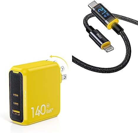 AOHI 45W PD Car Charger With Display Cable - Fast Charging For IPhone, Samsung, Laptops