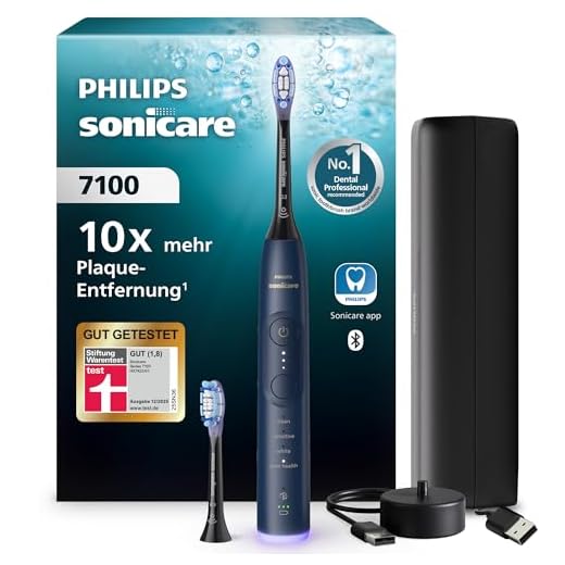 Philips Sonicare 7100 elektrische Zahnbürste, Schallzahnbürste mit App, 4 Putzmodi und 3 Intensitätsstufen, Andruckkontrolle, EasyStart, SmarTimer und BrushPacer, Marineblau, Modell HX7423/01