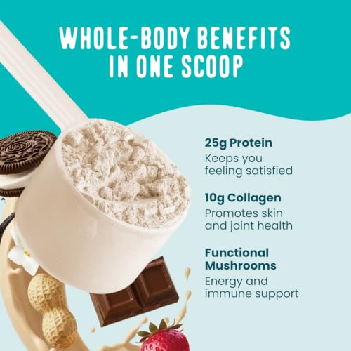 Image of FlavCity All in One Protein Shake Powder Packets - On the Go Meal Alternative + 25g Protein & 10g Collagen, Made with Organic Reishi & Cordyceps Mushrooms - No Added Sugars, Variety 10 Pack