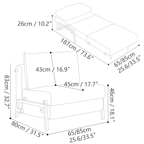 Rozkładana sofa rozkładana dla dorosłych – aksamitna tkanina przytulne krzesło do drzemki i relaksu