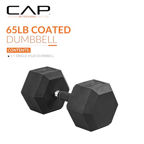 Image of CAP Rubber Coated Dumbbell Weights, Free Weights for Home Gym Strength Training, Anti-Roll Hex Dumbbells with Black, Chrome & Comfort Grip Handles, Singles