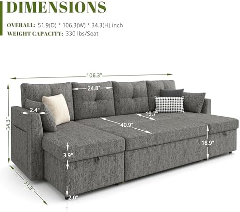 Huatean Home Sleeper Couch Sofa - Thumbnail 4