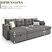 Huatean Home Oversized Sleeper Couch Sofa, 110 inch 2 in 1 Pull Out Couch with Double Storage Chaise, Sectional Sleeper Sofa Bed with Side Pocket for Living Room, Dark Grey
