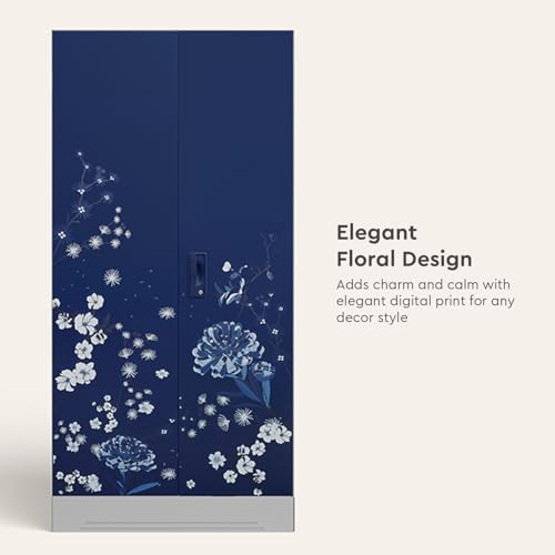 Image of Interio by Godrej Wardrobe Slimline 2 Door Steel Almirah (Digital Printed Midnight Blue and Royal Ivory) Wardrobe for Clothes, 1 Year Warranty, 4 Shelves