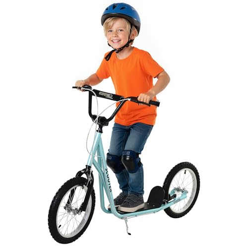 HOMCOM Trottinette patinette pour Enfants à partir de 5 Ans Grands pneus en Caoutchouc Guidon réglable poignée Frein et béquille Acier Charge Max. 100 Kg...