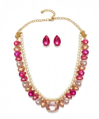 Image of Mansiyaorange Statement AD CZ American Diamond Cubic Zerconia Pearl Necklace Set | Gold Plated Chunky Fashion Jewelry for Women & Girls