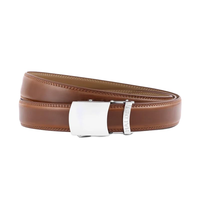 Image of HALDEN BURLEY Belts For Men Leather Original (Free Size Fits Up to 44 Inch Waist) Ratchet Straps, Unique Magnetic Auto-lock Buckle Formal Belts For Men