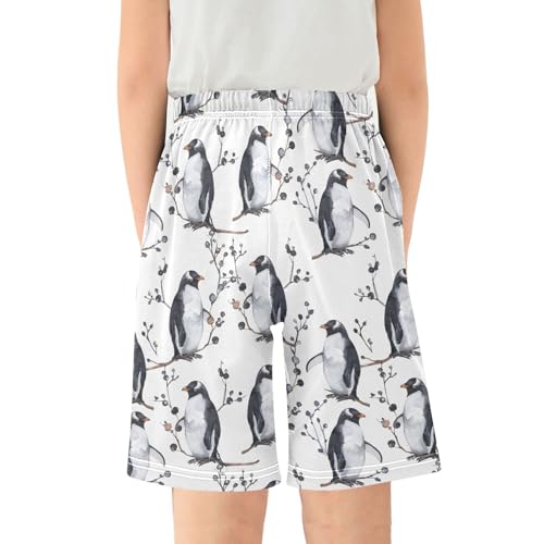ALAZA Penguin Tree Leaf Watercolor White Pajama Shorts Elastic Waist Casual Sleep Shorts with Pockets Size 6-142
