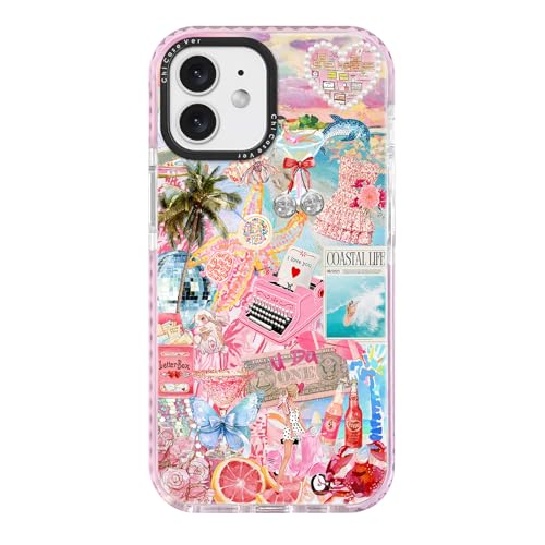 Coque iPhone 12 antichoc antichute fine rose motif plage avec MagSafe