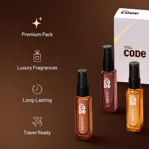 Image of Wild Stone CODE OUD Discovery Set For Men | 3x8ml EDP Luxury Perfumes | Regal, Imperial & Glory | Travel-Friendly | Premium Pack with Glass Bottles | Long-Lasting & Old Money Oud Fragrances