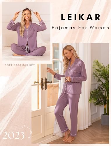 Leikar Womens Button Down Pajama Sets Long Sleeve Shirt And Pajama Pants Soft Pjs Lounge Sets S-Xxl Violet #TOP2