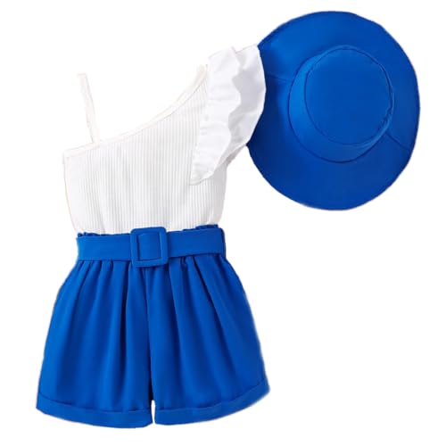 Image of Bold N Elegant Girls Uptown One Shoulder Top and Shorts with Belt and Hat Trendy 4 Piece Coords Set for 3 to 7 Year Girls Party Dress Outfit