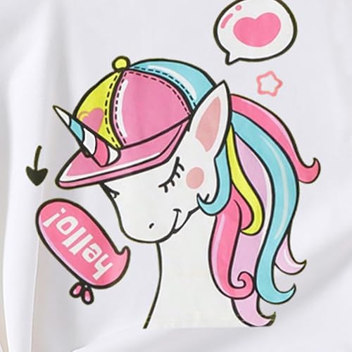 Image of Nivne Tco Toddler Girls Outfits Unicorn Pattern Printed Puff Sleeve & Skirt - 2 Piece Girls Skorts Suit Size 3-7T