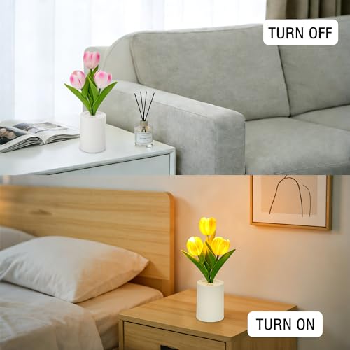 Image of Artificial Pink Tulip Lamp, Bedroom Decor Light Birthday Gifts for Women