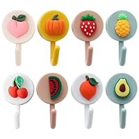 Heiqlay Self Adhesive Hooks, 8 Pcs Kids Coat Hooks, Cute Cartoon Childrens Coat Hooks, Sticky Hooks Wall Hooks Stick On, Wall-Mounts Hooks for Coat Hangers, Towel Robe Hook, Scarf, Bag, Hat (Fruit)