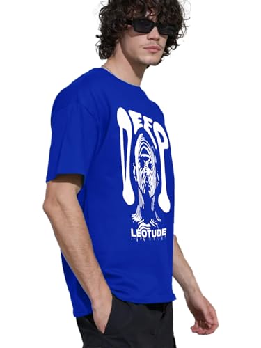Image of LEOTUDE Half Sleeve Oversized Cottonblend Round Neck Drop Shoulder Printed Men's T-Shirt (Color Black)