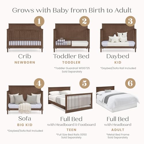 Image of Delta Children Penelope 6-in-1 Convertible Crib - Greenguard Gold Certified, Teak Brown