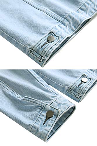 LAMKUKU Mens Denim Jacket Ripped Slim Jean Jacket Coat for Men