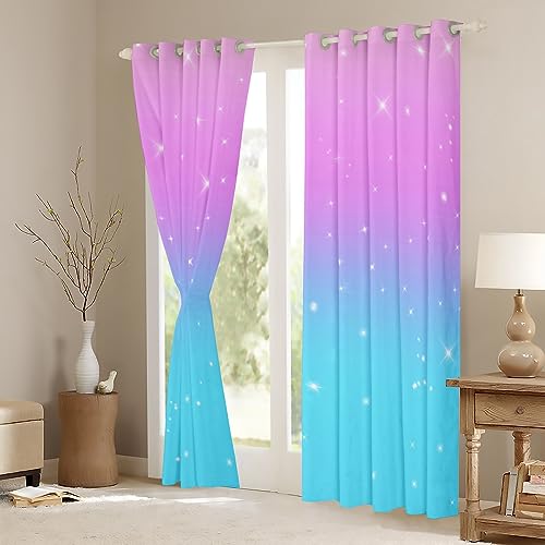 Homemissing Blue and Pink Ombre Curtains for Bedroom Living Room Girls Rainbow 30%-50% Blackout Curtains for Colorful Window Drapes Gradient Strle Glitter Window Treatments W66*L72 - Image 3