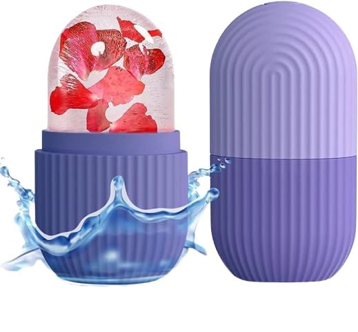 Vision4ever 1Pcs Purple Ice Face Roller Silicone Facial Cube Skin Glowing Facial Massage Roller Neck and Body Blood Circulation, Reduces Puffines Ice Facial Cube Reusable Facial Tool