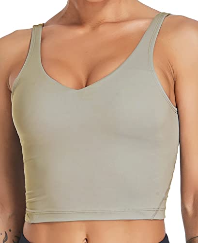 Image of Oalka Sports Bra Womens Longline Padded Crop Yoga Tank Tops