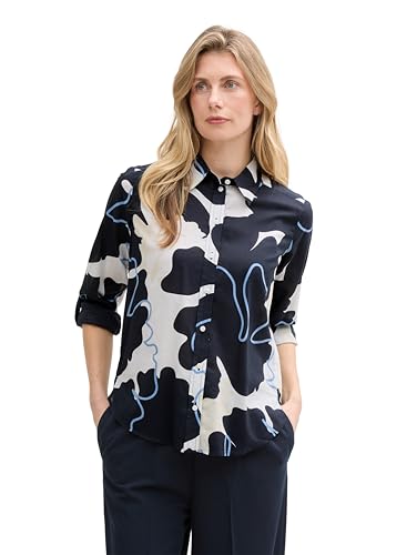 TOM TAILOR Damen 1043213 Bluse mit Muster & Turn-Up Ärmel, 37124-big floral Shapes Design, 44