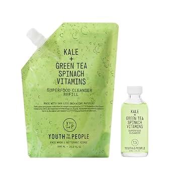 Youth To The People Superfood Cleanser Travel Refill Bundle Set, Kale + Green Tea Face Cleanser 2oz + 16oz Refill Pouch, Award-Winning Face Wash, Makeup Remover, All Skin Types