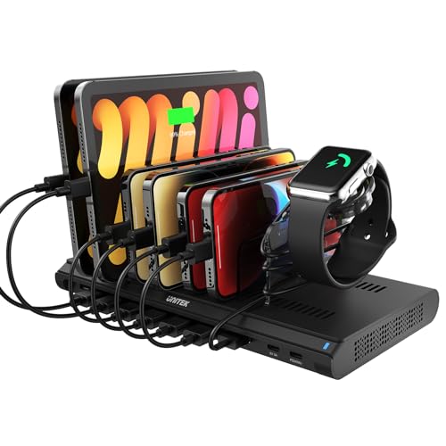 Estación de carga USB 120W multipuerto QC3.0 y organizador de tablets para escritorio
