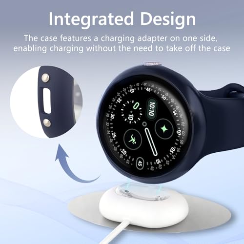 Image of 2Pack Watch Cases Compatible with 41mm Google Pixel Watch 4, Charge with Case On, HD Tempered Glass Screen Protector, Touch-Sensitive, Shockproof, Blue + Clear