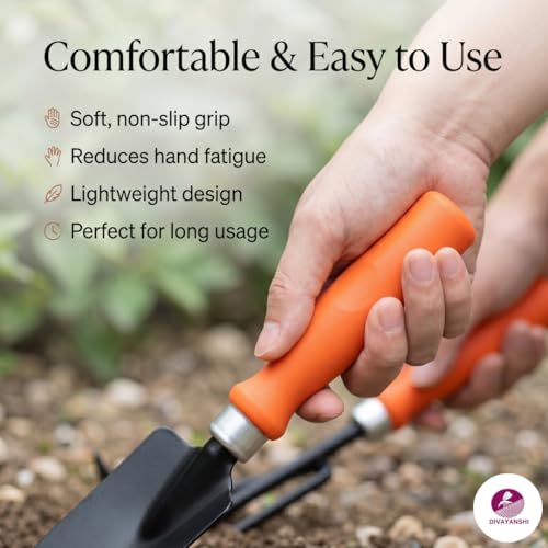 Image of Divayanshi Gardening Tools Set of 5 | Hand Trowel, Transplanter, Cultivator & Weeder | Durable Garden Tool Kit with Comfortable Grip for Planting & Weeding