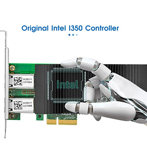 Tarjeta de Red Gigabit con Chip Intel I350, Adaptador Ethernet PCI Express v2.1 x4 con Puertos Dual-RJ45 PoE+, Compatible con Linux y Windows XP/VMware miniatura 4