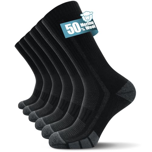 TANSTC Merino Socken Herren,Wollsocken 43-46, Outdoor & Trekking-Socken, Atmungsaktiv & Anti-Blasen Warm Dicke Gepolstert Thermosocken für Herren, Damen, 3 Paar