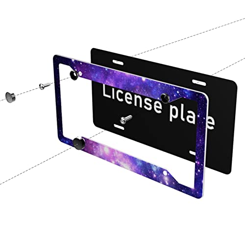 Purple License Plate Frames 2 Pcs Set Starry Sky License Plate Covers Aluminum Metal License Plate Holder Auto Car Tag Frame With 4 Holes Screws Personalized Decorative License Plate Frames #TOP3