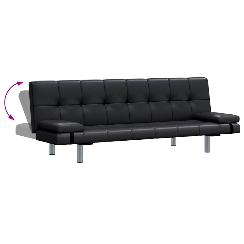 Sofá Cama con Dos Cojines Cuero Artificial Ajustable Negro
