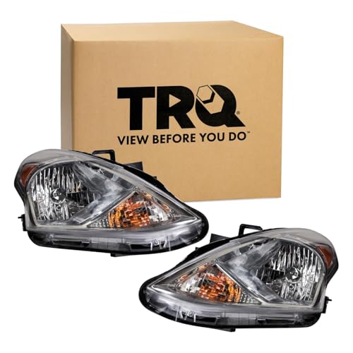 Image of TRQ Driver and Passenger Side Headlight Assembly Set Compatible with 2015-2019 Nissan Versa