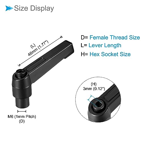 Image of Clamping Lever Handles, M6 Female Thread 46mm Lever, Adjustable Quick Release Locking Rotating Knobs Black - (Applications: for Lathe Machinery), 6-Pieces