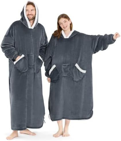 L'AGRATY Oversized Wearable Blanket Hoodie for Adults: Oversized Sherpa Fleece Hoodie Blankets with Giant Hood Pocket for Women Men - Cozy Warm Wearable Blanket Hoodies Sweatshirt for Gifts (Grey)