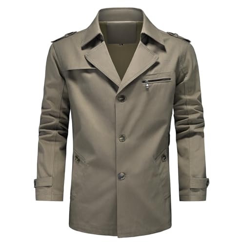 KUDORO Veste d'Extérieur Homme en Coton Blouson de Coupe-Vent Casual Trench Classique Overcoat Jacket Décontracté(Gris-Kaki,3XL)