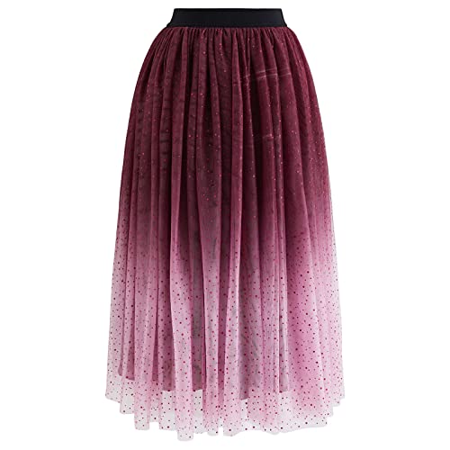 CHICWISH Women's Purple/Burgundy/Pink Festive Sparkle Ombre Tulle Midi Skirt4