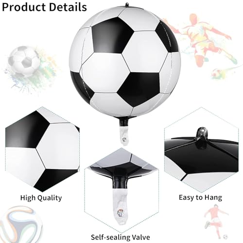 Image of 22 Inch 4D Soccer Foil Balloons, 6Pcs Soccer Party Decorations Football Shape Mylar Foil Balloons Sport Decor for Boys Kids Soccer Ball Fans Theme Birthday Party Decorations Supplies
