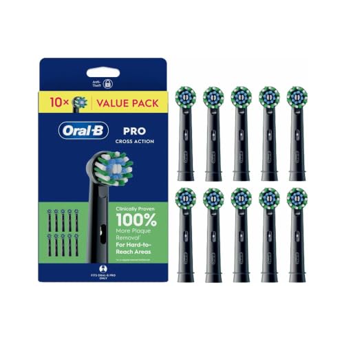 Oral-B Testine di Ricambio Pro, Cross Action, Nere, 10 Ricambi - 10 Testine di Ricambio per Spazzolino Elettrico, Autentiche, Setole Angolate che si Adattano a ogni Dente per una Pulizia Profonda